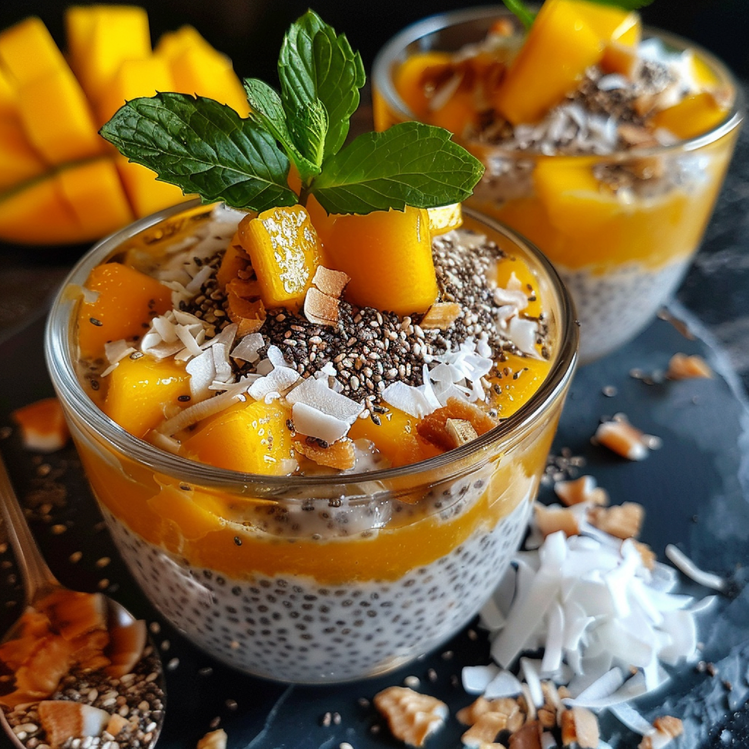 Tropical chia pudding, Mango chia seed recipe, Healthy mango pudding, Mango chia dessert, Chia pudding with mango