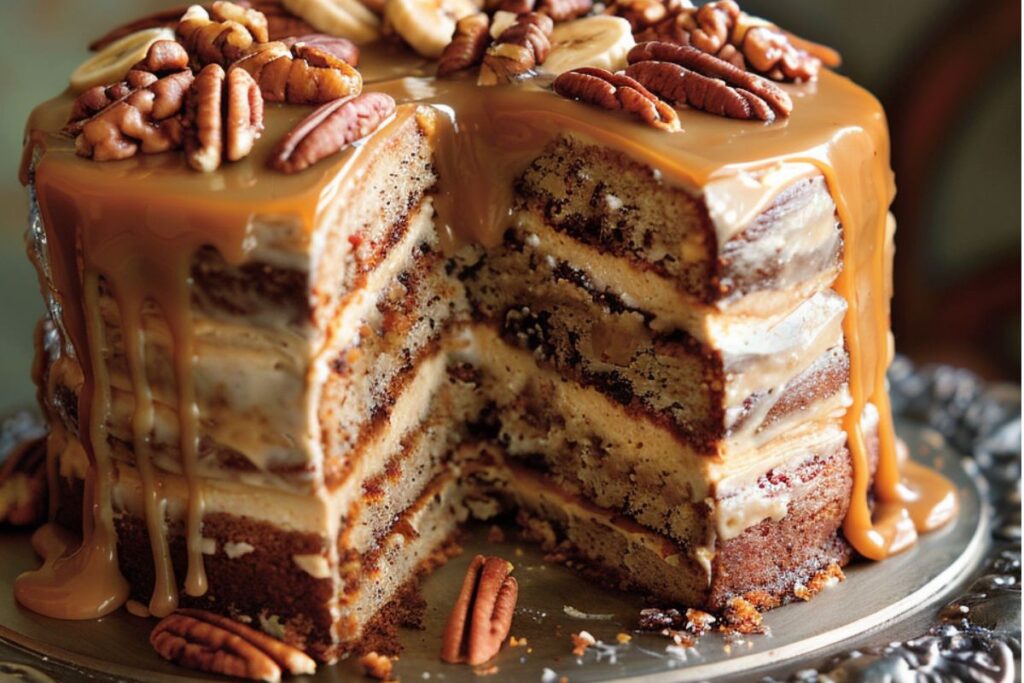 Banana Pecan Caramel Layer Cake